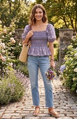 J.Crew x Liberty London Fabric Smocked Puff-Sleeve Peplum Top L NWOT